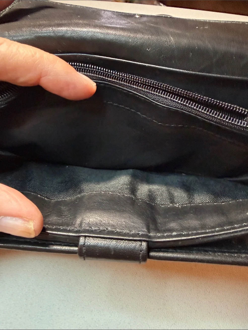 Black Leather Trifold Wallet with ID Window